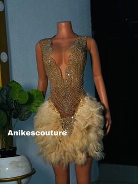 Gold short  dress,  African womens clothing, African midi dress