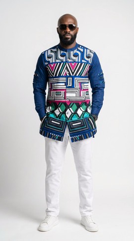 Kente Print Shirt Modern Ankara Style Long Sleeve Shirt Tribal Pattern African Shirt