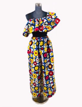 Ankara Two Piece Palazzo Pants and Cropped Ruffle Sleeveless Top Set