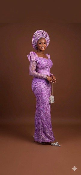 Lavender Lace Skirt and Blouse with Structural Shoulder Accents
