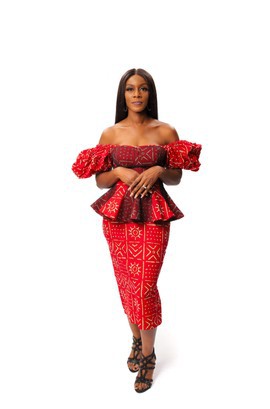 Bogolan Print Off Shoulder Peplum Top &amp; Pencil Skirt, Ankara 2piece Skirt Set, Wandizi Clothing