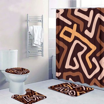 (4 Piece) - Kuba Doodle Traditional Bathroom Set Brown (MORE SIZES AVAILABLE)