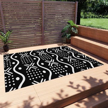 Exotic Black and White Outdoor Rug Afro Tribal Carpet (LARGER SIZES AVAILABLE)