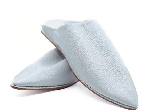 Handmade real white leather slippers