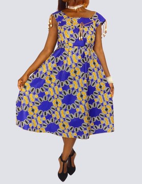 Blue printed flared dress
