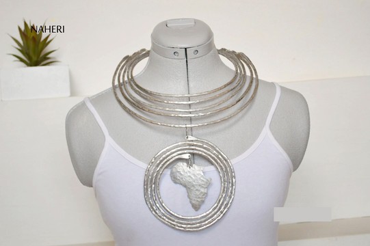 African map aluminum necklace hammered jewelry