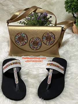 KENYAN BEADED SHOULDER BAG AND SANDALS SET
