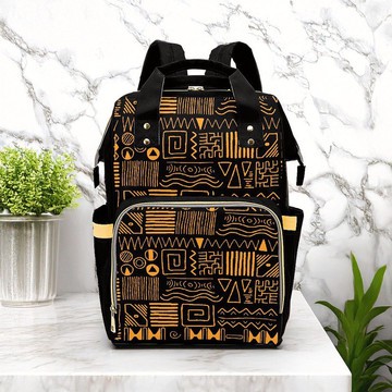 Mud Cloth Gold African Backpack | Afrocentric Fashion | Diaper Bag