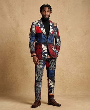 Ensemble costume 2 pièces pour homme en imprimé africain - Blazer et pantalon assortis en patchwork Ankara