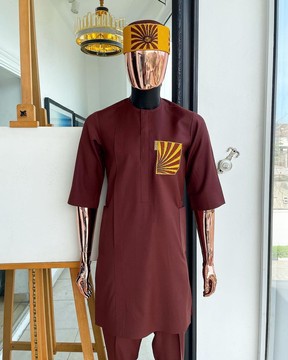A cinnamon brown, sunset in the east embroidery detailing kaftan