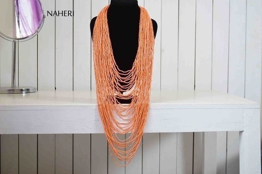 African beaded necklace | Peach chunky jewelry | Beaded romantic necklace