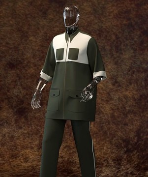 Men's Olive Green &amp; White Color Block Tunic Set – Zip-Up Utility Kaftan with Trousers