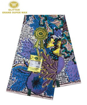 Grand tissu wax à paillettes Vlisco/tissu wax Ankara/imprimé Ankara/coton Vlisco