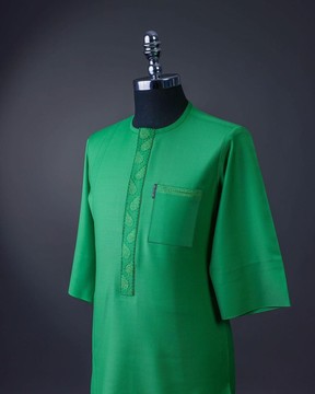 A Lime Green, Front flap with valley embroidery, 3/4 sleeve details African senator kaftan native.