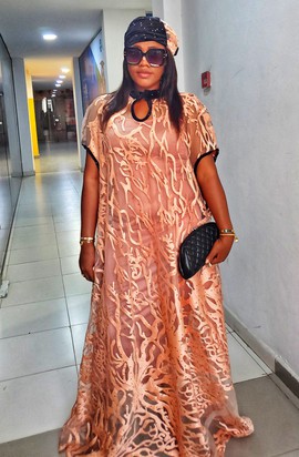 African Woman Luxury Sequin Lace Kaftan Dress with Scarf for Weddings/Special Occasions/Plus Size