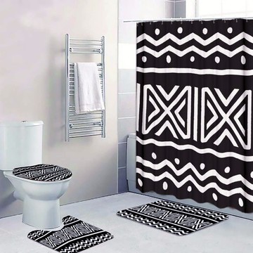 Cultural Unique Bath Mat White and Black Bathroom Rug (LARGER SIZES AVAILABLE)