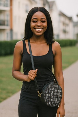 Crossbody Bag Black and White Round Sling Afrocentric Print