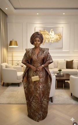 Luxury Brown Metallic Brocade Boubou Gown