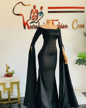 Long black women cape dress, prom gowns, engagement dress