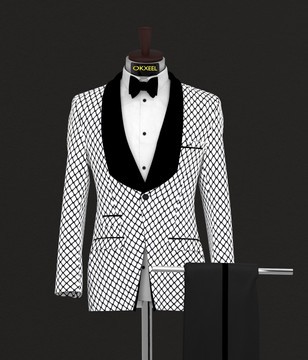 Black &amp; White Net Detailed Shawl Lapel Tuxedo Suit .........................BEST SELLER