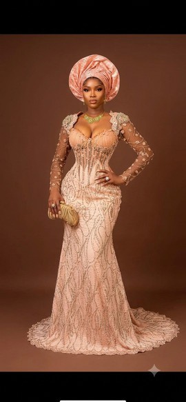 Embellished Peach Mermaid Gown