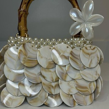 Island Girl Handmade Beaded Bag for Evening Outing with Shell and Pearl Accents Unique Design