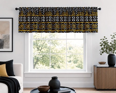 Cantonnière de rideau à motif tribal Bogolan | Habillage de fenêtre en tissu de boue africain | Bynelo
