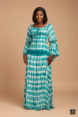 Robe longue froncée Vert émeraude Tide