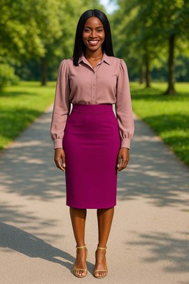 Midi Skirt Pencil Magenta Purple Cotton – Vibrant Chic