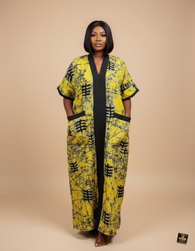 Batik Kaftan with Contrast Trim and Pockets