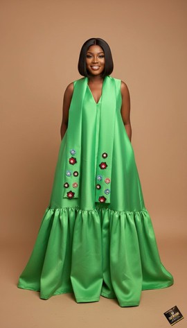 Emerald Flora Silk-Satin Gown