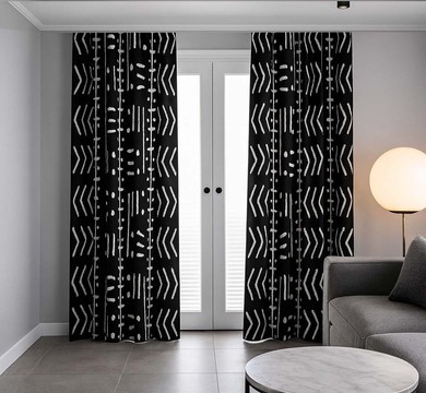 Black and White Stripe Curtains Ethnic Print Blackout (Two-Piece) LARGER SIZES AVAILABLE