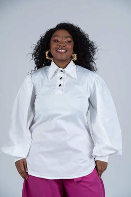 Jasmine Long Sleeve Shirt/White African Print
