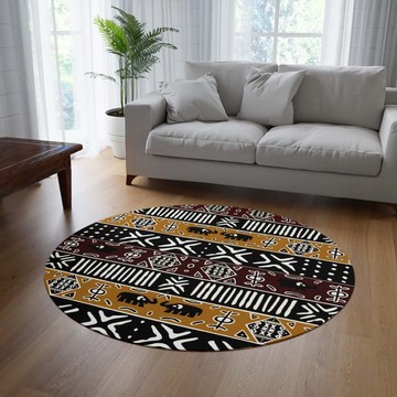 Ethnic Round Multicolored Rug African Carpet Mudcloth (LARGER SIZES AVAILABLE)