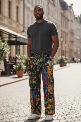 Men’s Ankara African Print Lounge Pants with Elastic Drawstring Waist, Vibrant Heritage Trousers