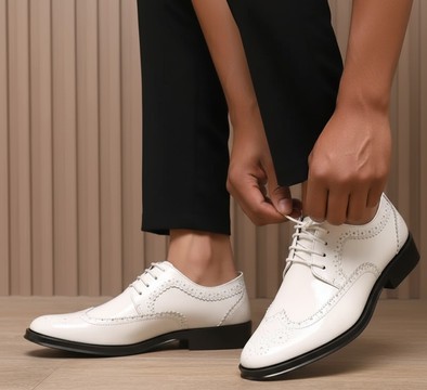 Men's Handcrafted White Cap-Toe Oxford Shoes – Brogued Formal Business Leather