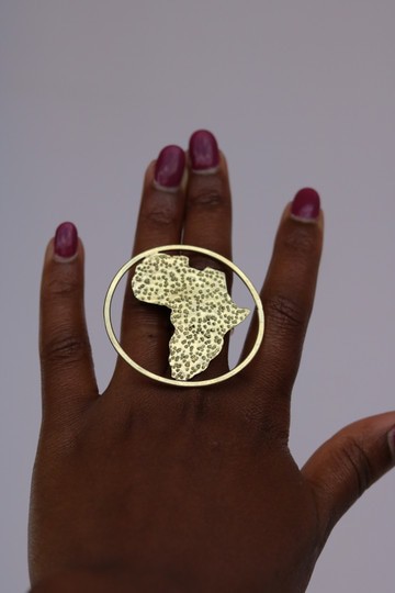 Handmade Africa Map Ring in Circle Frame – Adjustable Brass Statement Ring | African Jewelry