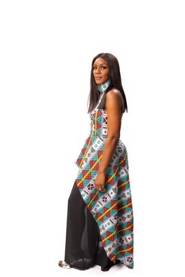 Ankara and Chiffon Mix Halter Neck Dress, African Print Halter Neck Dress, Ankara Maxi Dress