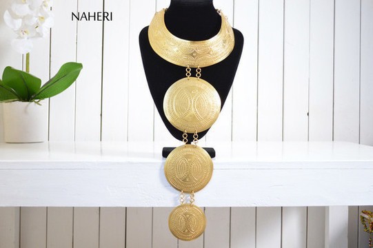 African inspired pendant necklace tribal brass metal designer neck piece