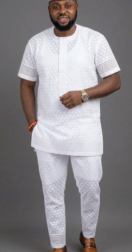 Caftan de luxe blanc en dentelle pour homme, caftan pour homme