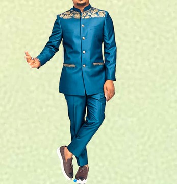 Beautiful 2pieces embroidered men safari suit