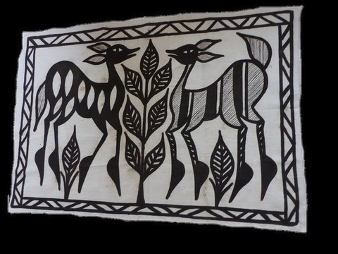 Tableau batik scène du village 09