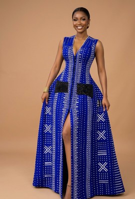 Royal Blue Adire Maxi A-Line Dress for Weekend Brunch|Evening wears|Wedding dress