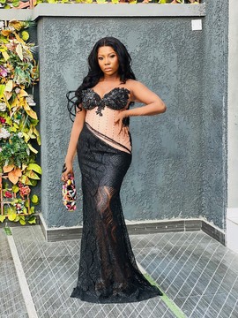Embellished long lace prom gown,evening dress, homecoming dress, engagement wedding Dres