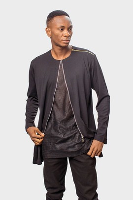 Jersey &amp; Net mix Tshirt with front and side zipper design