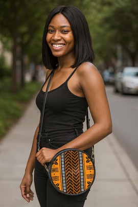 Tambourine Bag African Cowrie Shell Print