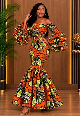 Robe africaine orange en Ankara pour femme, robe de luxe pour dames, mode féminine congolaise