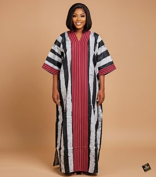 Adire Maxi Kaftan with Aso-Oke Accents