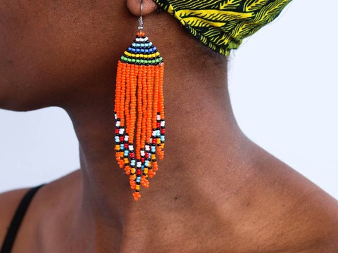 African Beaded earrings, Beaded Fringe earrings, Elegant earrings, Tribal earrings, Boho earrings
