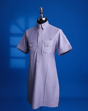 A periwinkle purple, paisley details short sleeve kashirt senator kaftan native.